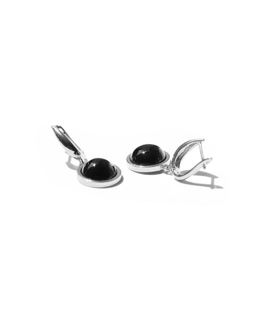 Aretes plateados medias esferas de obsidiana