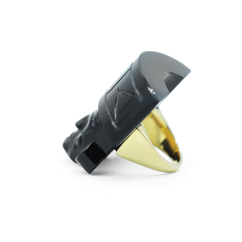 anillo huehuetéotl obsidiana dorada