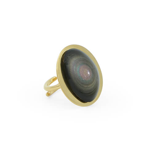 anillo de obsidiana arcoiris con latón y chapa de oro