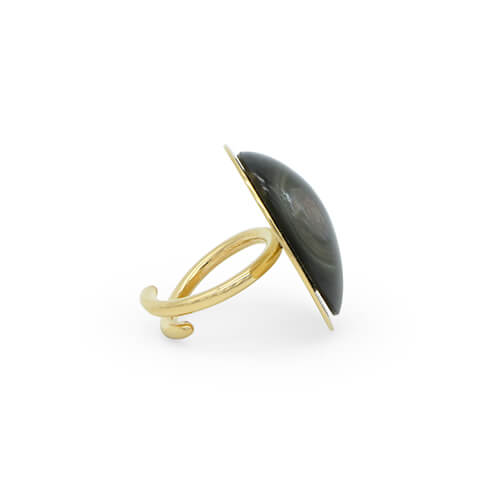 anillo de obsidiana arcoiris con latón y chapa de oro