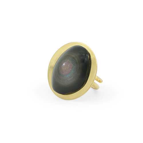 anillo de obsidiana arcoiris con latón y chapa de oro