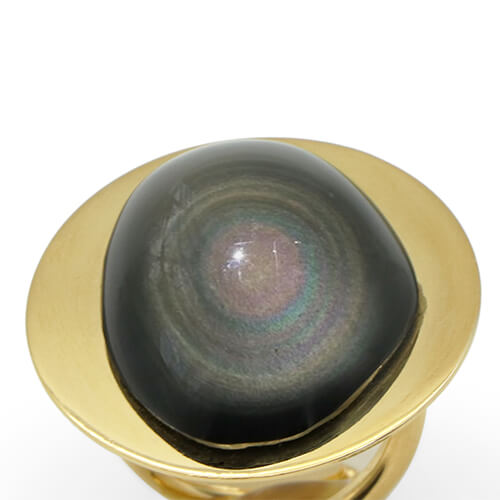 anillo de obsidiana arcoiris con latón y chapa de oro