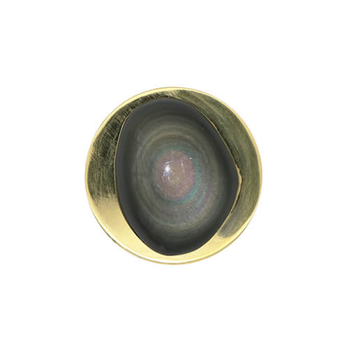 anillo de obsidiana arcoiris con latón y chapa de oro