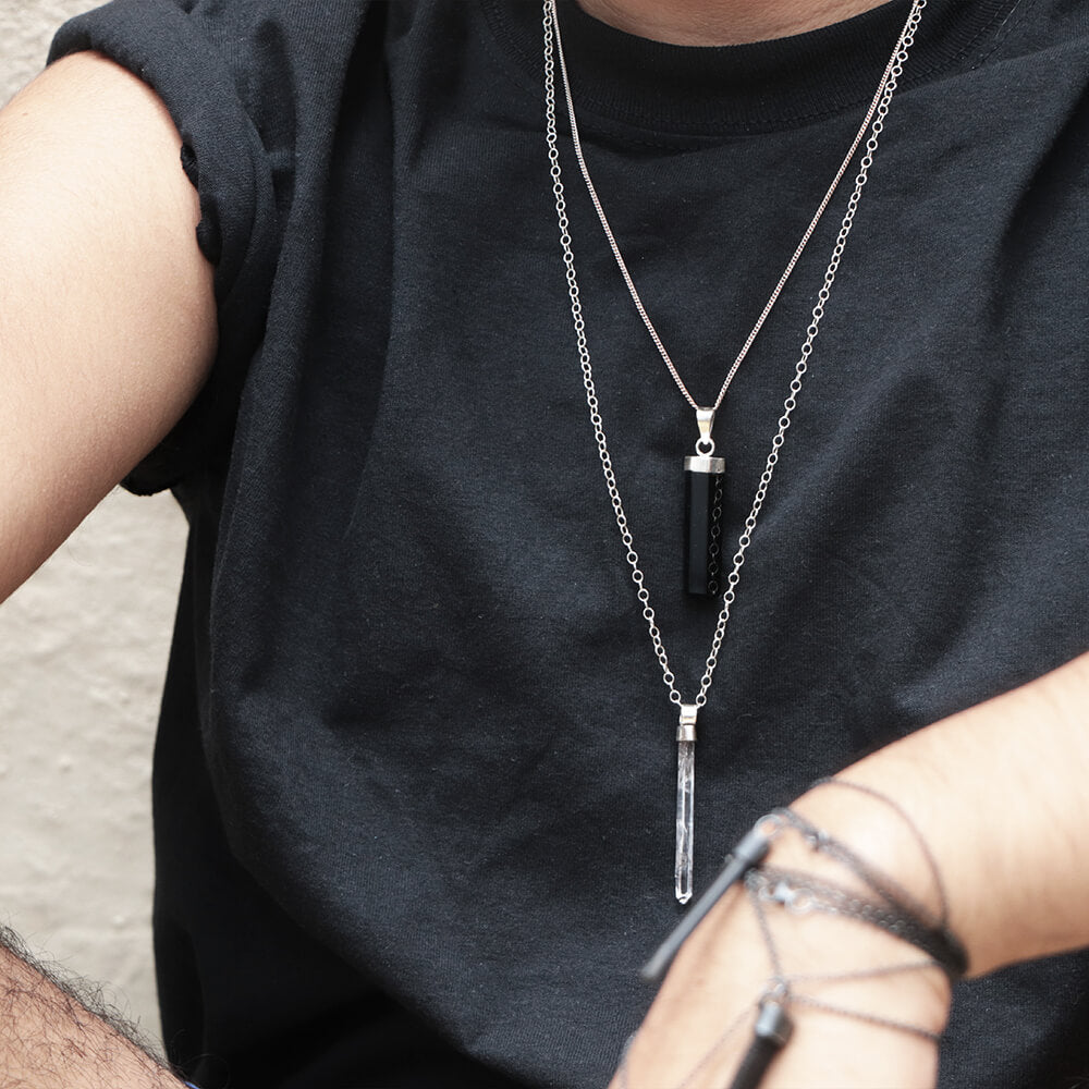 Péndulo obsidiana negra con plata