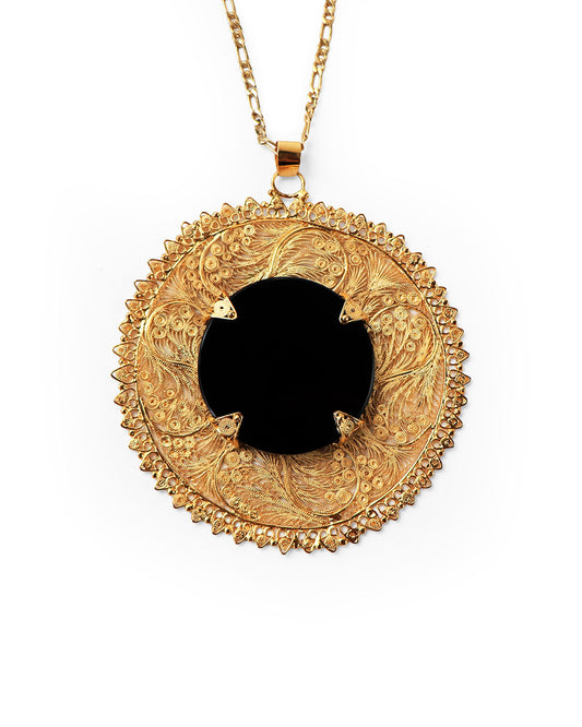 Espejo de obsidiana con filigrana chapa de oro