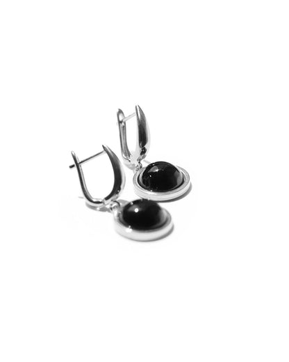 Aretes plateados medias esferas de obsidiana