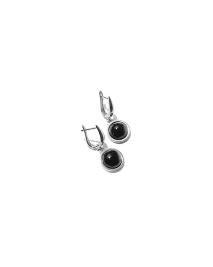 Aretes plateados medias esferas de obsidiana