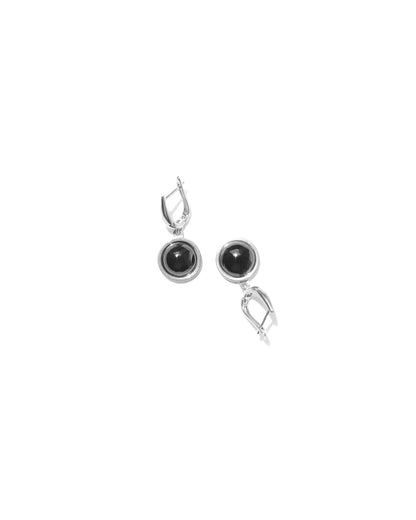 Aretes plateados medias esferas de obsidiana