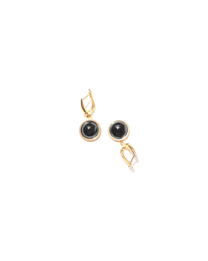Aretes dorados medias esferas de obsidiana