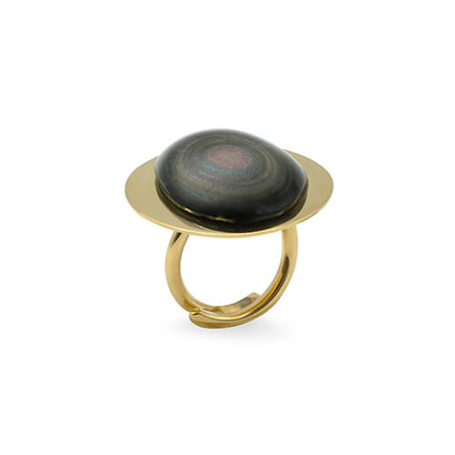 anillo de obsidiana arcoiris con latón y chapa de oro