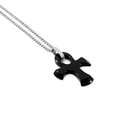 cruz egipcia de obsidiana negra con plata