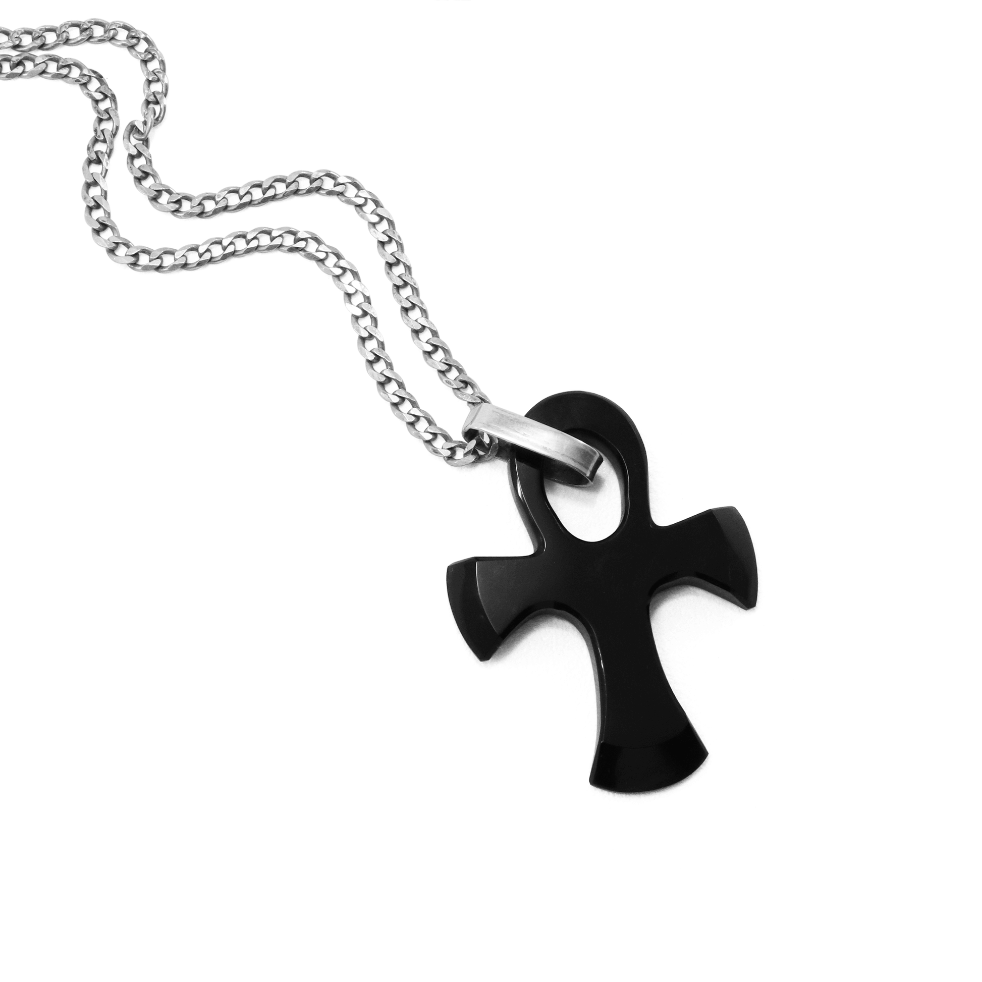 cruz egipcia de obsidiana negra con plata